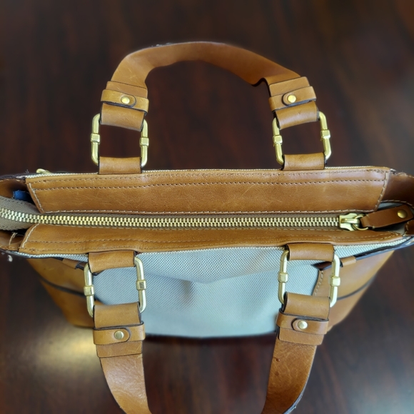 Michael Kors Classic Handbag Tan Leather & Beige Cloth - Picture 4 of 17